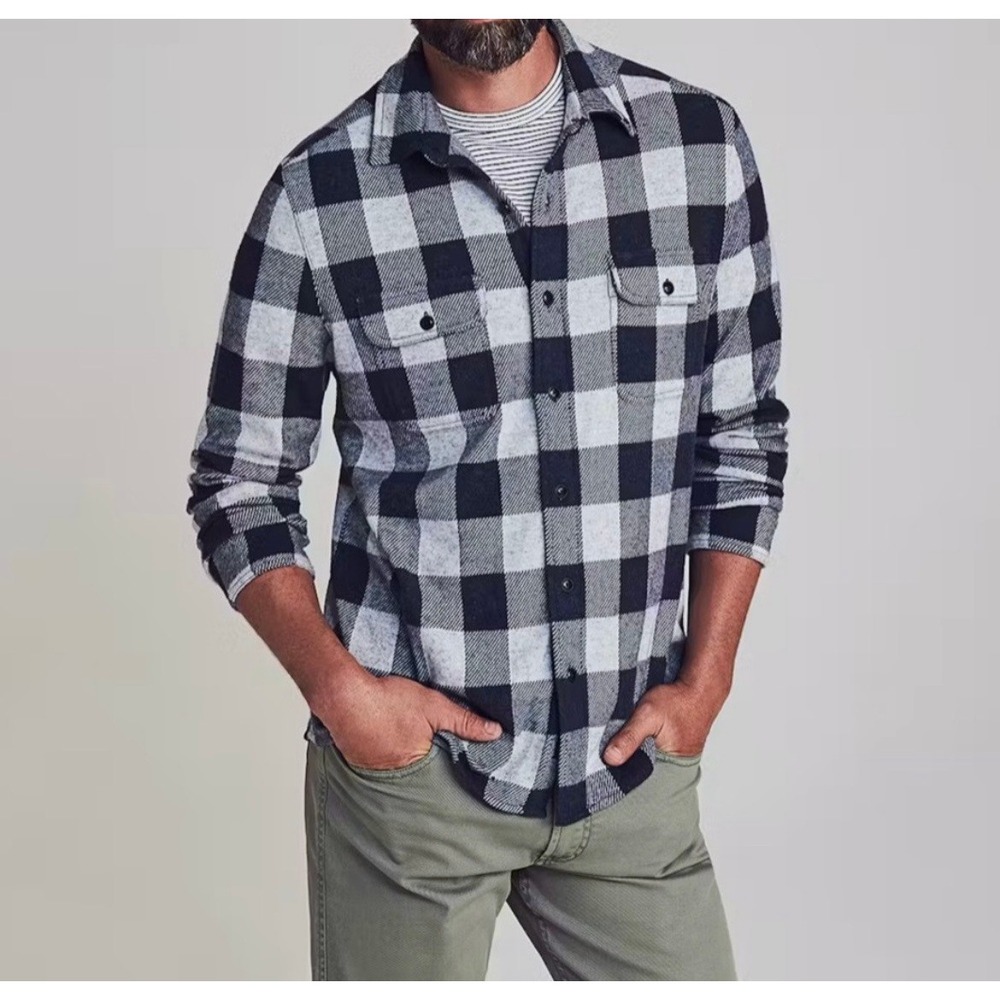 Faherty‎ Legend Sweater Shirt Arctic Buffalo Plaid Blue White L